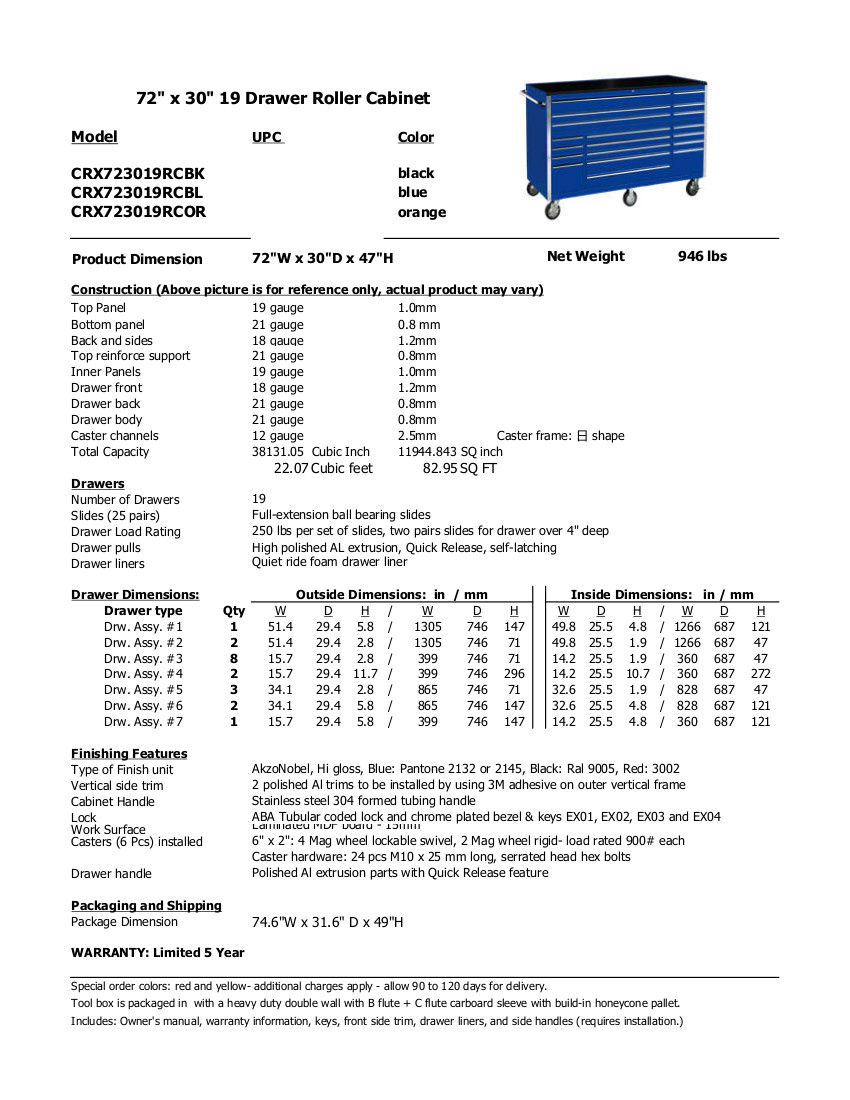 CRX7230 specs rollcab